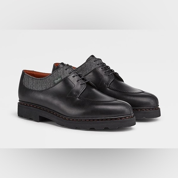 Ermenegildo Zegna Black Paraboot Edition Marche II Derbys Leather Dress Shoes 10 - Picture 5 of 17